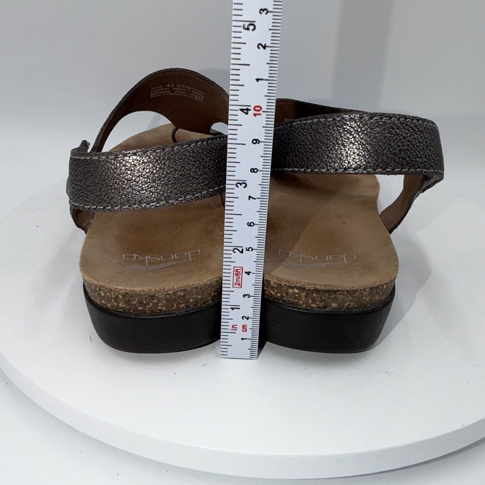 Dansko Reece Sandals Women's 40/10-10.5 Pewter Leather Toe Loop Cork Wedge Shoes - Picture 5 of 8